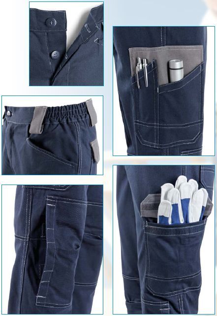 Pantalone lavoro con bottoni coperti, elastici laterali in vita