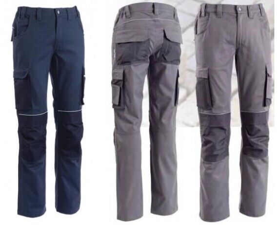 Pantaloni da lavoro elasticizzati blu e grigi, stretch