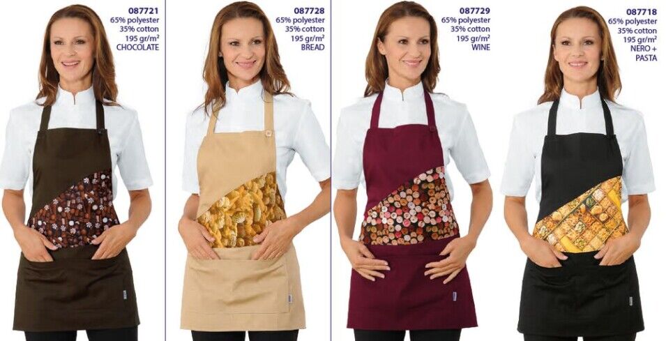 Grembiule donna con pettorina per negozi alimentari, modello Lollipop Grembiule donna con pettorina per negozi alimentari