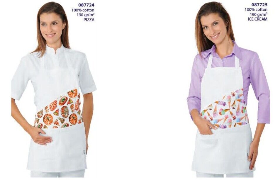 Grembiule donna con pettorina per pasticcerie, modello Lollipop Grembiule donna con pettorina per pasticcerie