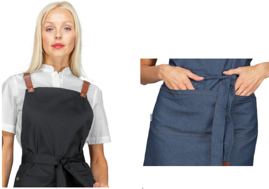 Grembiule in JEANS unisex con inserti in ceco pelle