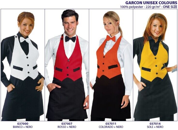 Grembiuli unisex con pettorina colorati per bar ristoranti pizzerie Grembiuli unisex con pettorina colorati Garcon