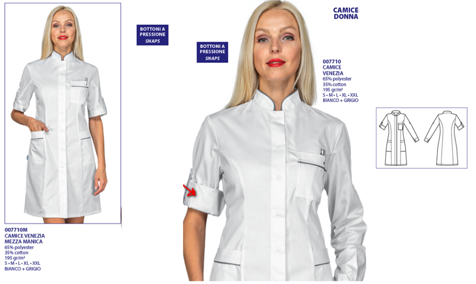 Camice donna bianco bottoni a pressione con inserti colorati
