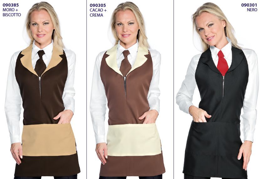 grembiuli donna con pettorina collo a revers - Madeira grembiuli donna con pettorina collo a revers e tasche separate davanti
